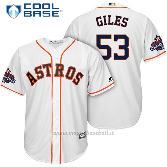 Maglia Baseball Uomo Houston Astros 2017 World Series Campione Ken Giles Bianco Cool Base